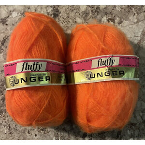 VTG Fluffy Unger‎ Yarn Bright Orange Acrylic France Color 435 Dye# 5680 Lot Of 2